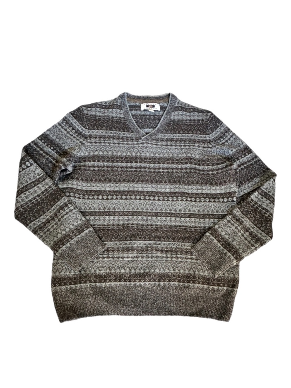 Joseph Abboud Pullover V-neck Gray Golf Sweater Wool/Nylon Fair-Isle Preppy Med